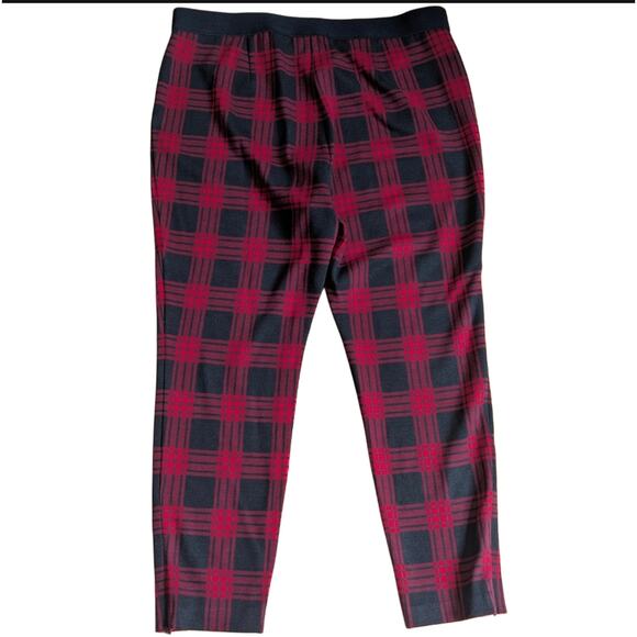 Talbots Buffalo Check Red Plaid Holiday Pull On Comfy Casual Ankle Zip Pants 16P - Picture 2 of 4